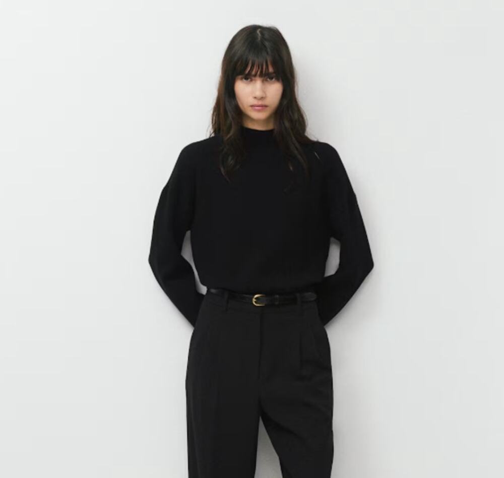 Aritzia Babaton Black High Neck Ribbed Sweater Stretchy Minimalist Women size XL